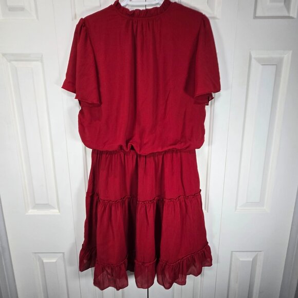 NWT Dark Red Ruffle Summer Dress – Size Large, Tie-Up Neck - Picture 2 of 7